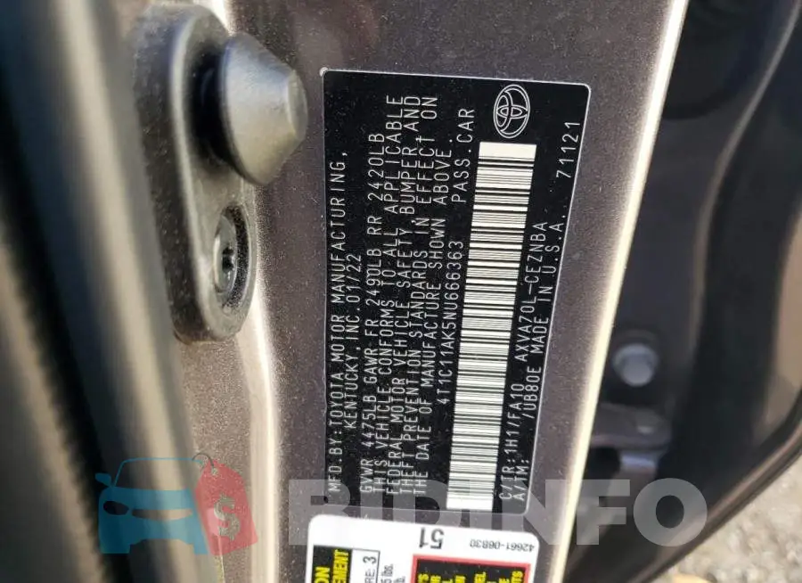 4T1C11AK5NU666363 Photo# 12