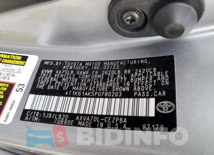 4T1K61AK5PU780203 Photo# 12