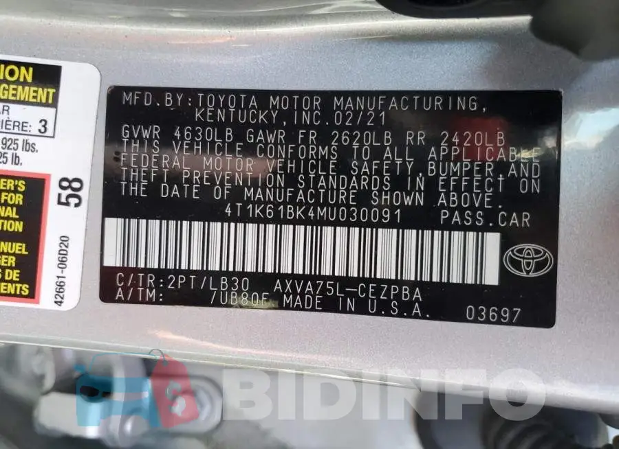 4T1K61BK4MU030091 Photo# 12