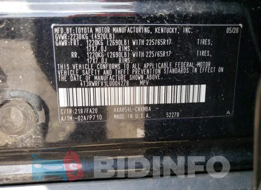 4T3RWRFV1LU004278 Photo# 13