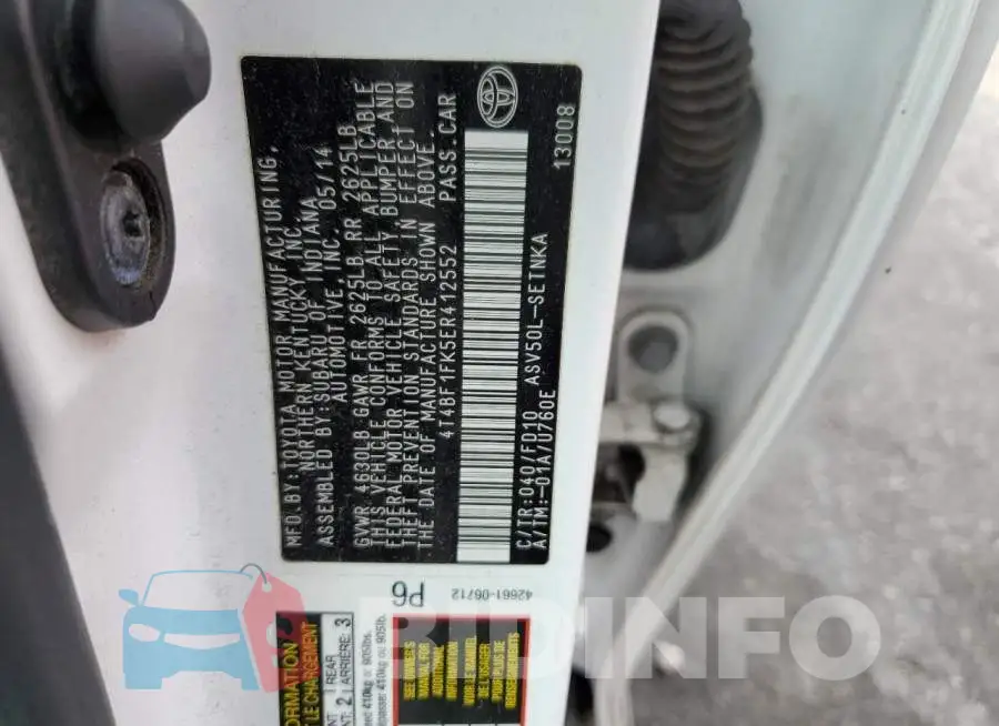 4T4BF1FK5ER412552 Photo# 12