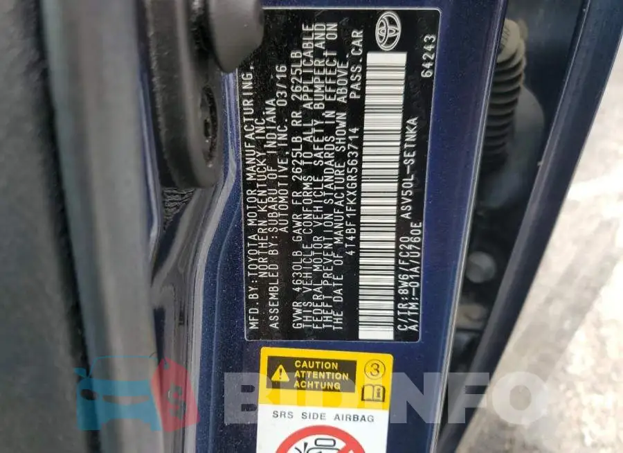 4T4BF1FKXGR563714 Photo# 12