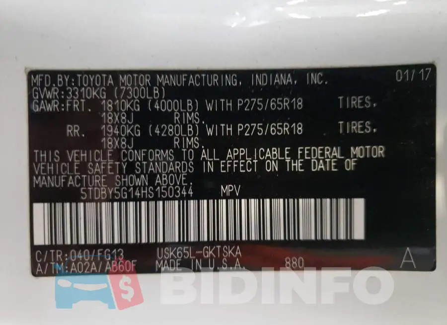 5TDBY5G14HS150344 Photo# 13