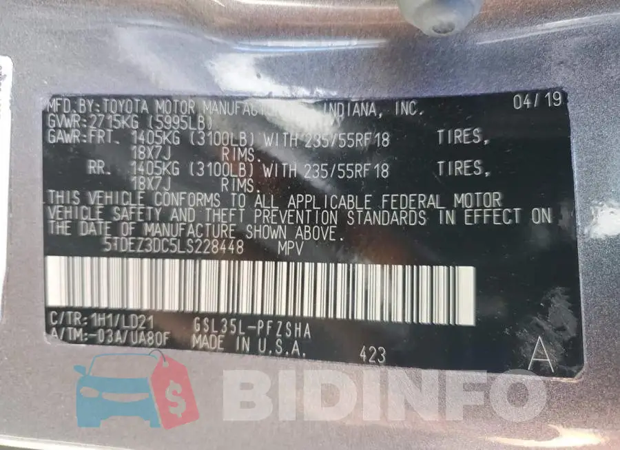 5TDEZ3DC5LS228448 Photo# 12