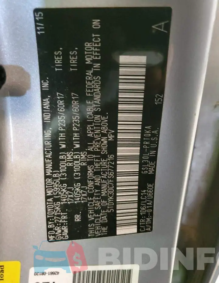 5TDYK3DC7FS677216 Photo# 13