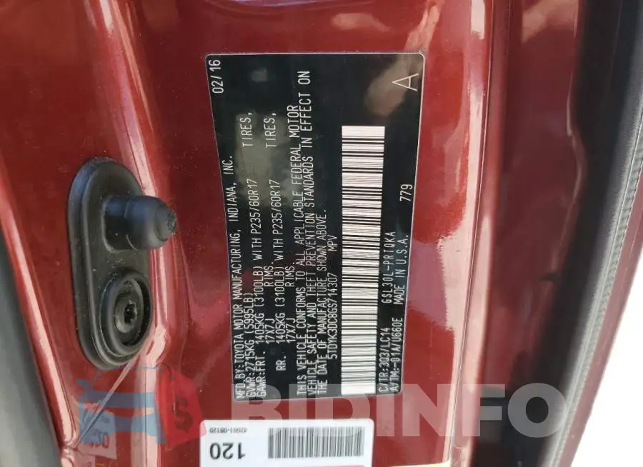 5TDYK3DC8GS714307 Photo# 13