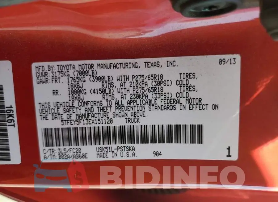 5TFEY5F13EX151120 Photo# 12