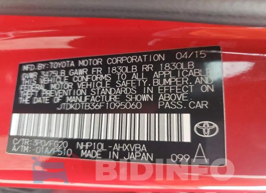 JTDKDTB36F1095060 Photo# 12