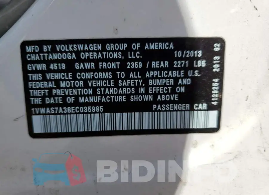 1VWAS7A38EC035985 Photo# 12