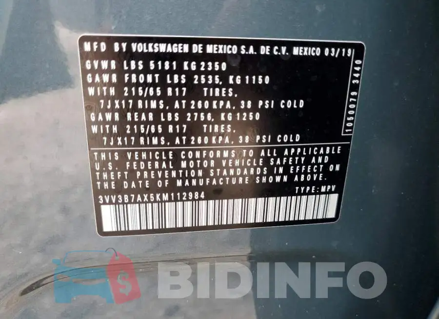 3VV3B7AX5KM112984 Photo# 13