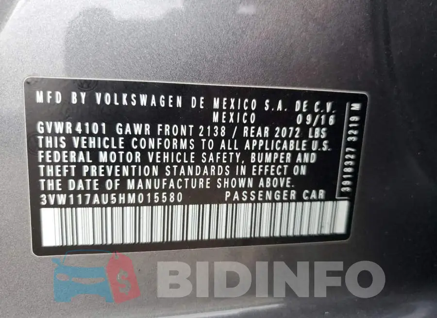 3VW117AU5HM015580 Photo# 12