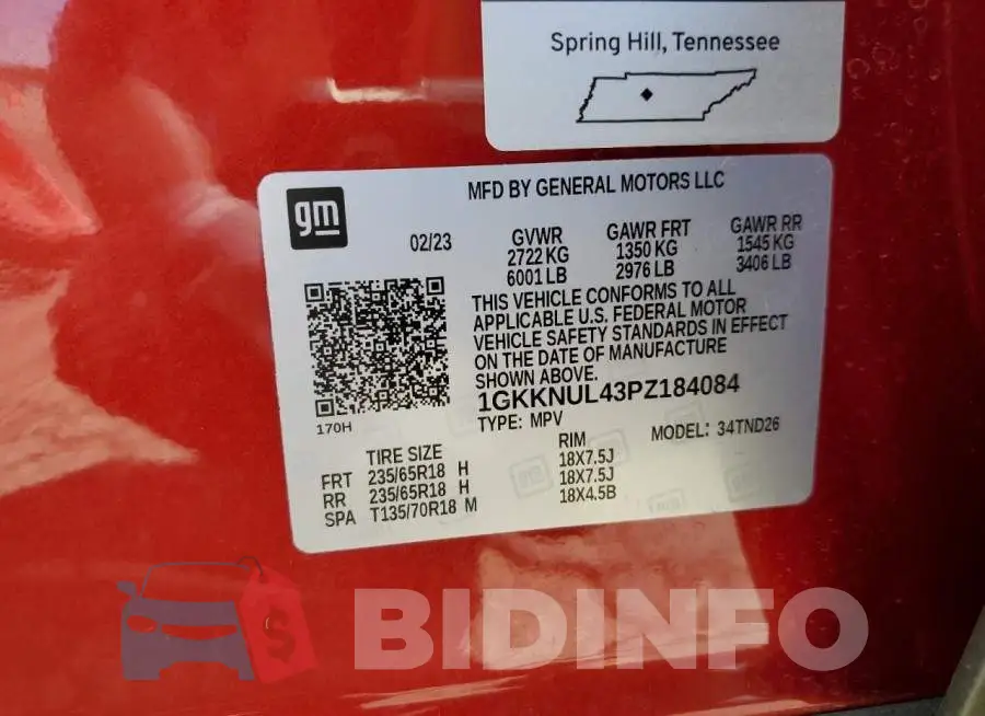 1GKKNUL43PZ184084 Photo# 13
