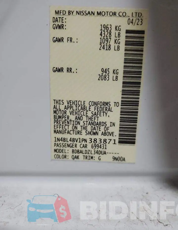 1N4BL4BV1PN383871 Photo# 12