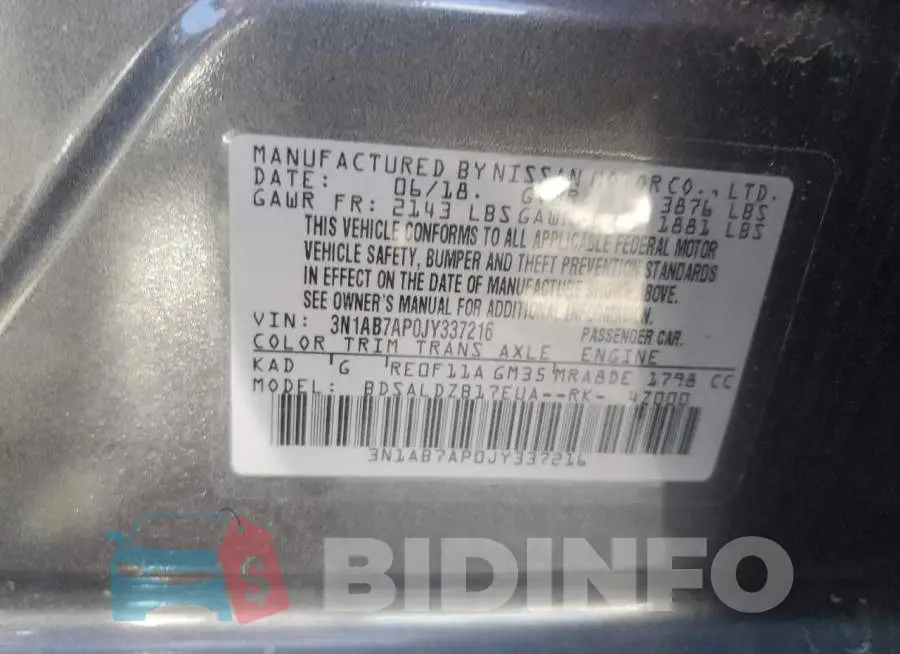 3N1AB7AP0JY337216 Photo# 12