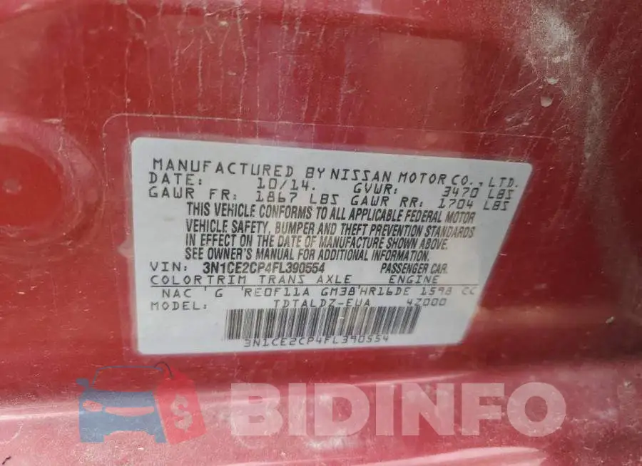 3N1CE2CP4FL390554 Photo# 12