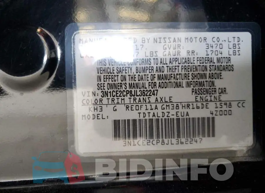3N1CE2CP8JL362247 Photo# 12