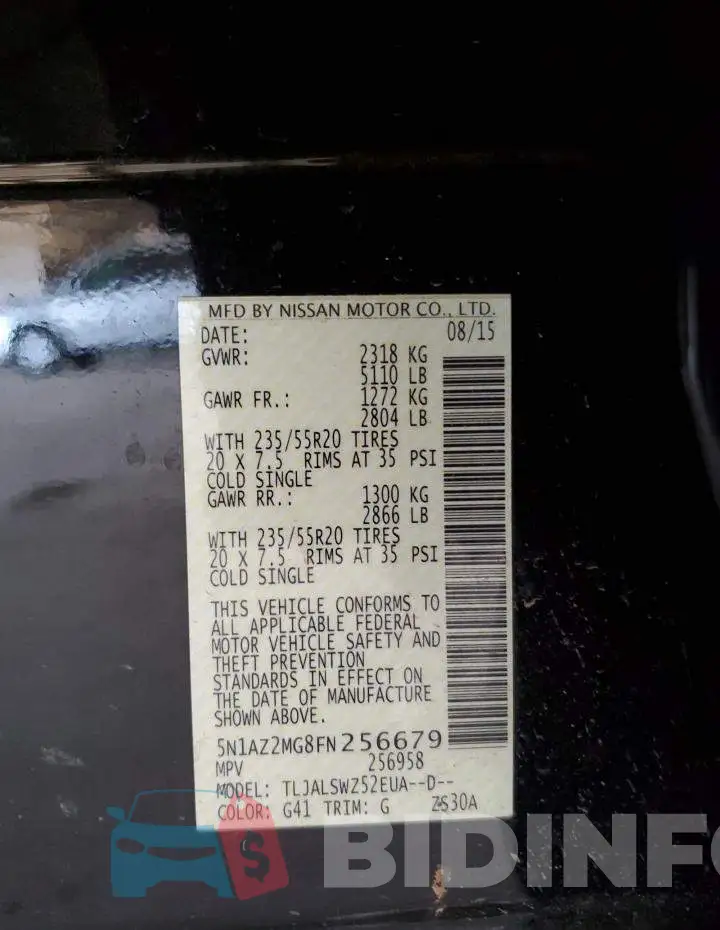5N1AZ2MG8FN256679 Photo# 12