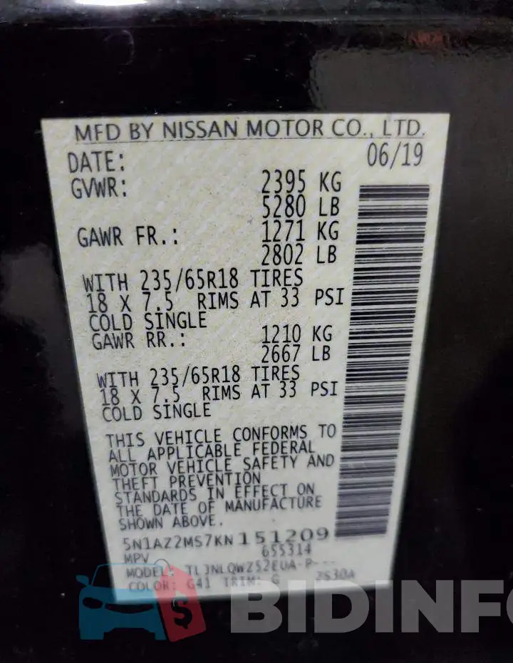 5N1AZ2MS7KN151209 Photo# 13