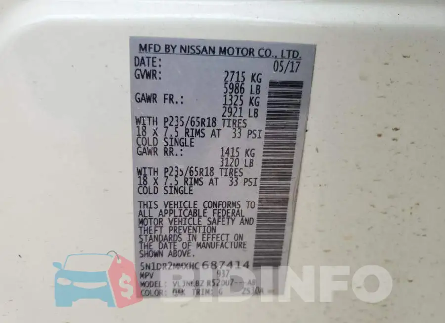 5N1DR2MMXHC687414 Photo# 13