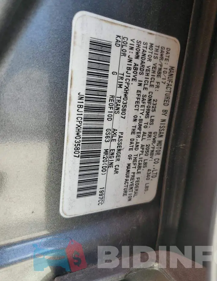 JN1BJ1CPXHW035807 Photo# 13