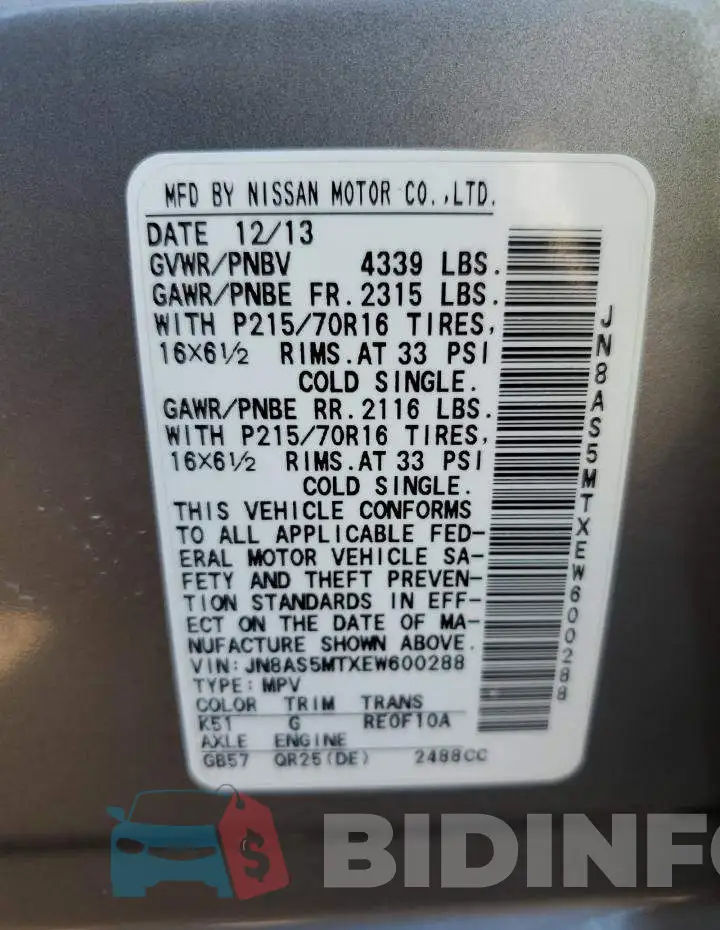 JN8AS5MTXEW600288 Photo# 12