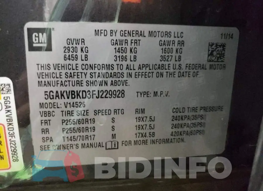 5GAKVBKD3FJ229928 Photo# 14