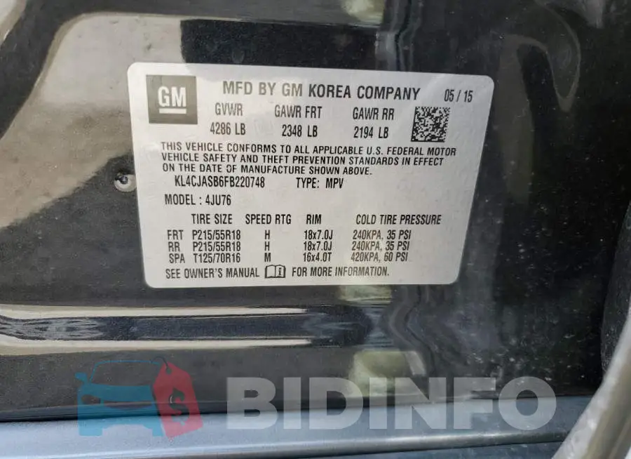 KL4CJASB6FB220748 Photo# 12