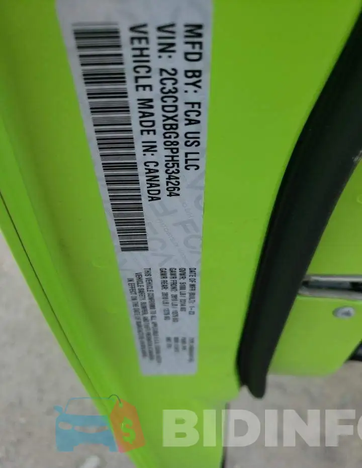 2C3CDXBG8PH534264 Photo# 12