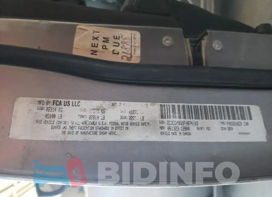 2C3CDXBG9FH874103 Photo# 12