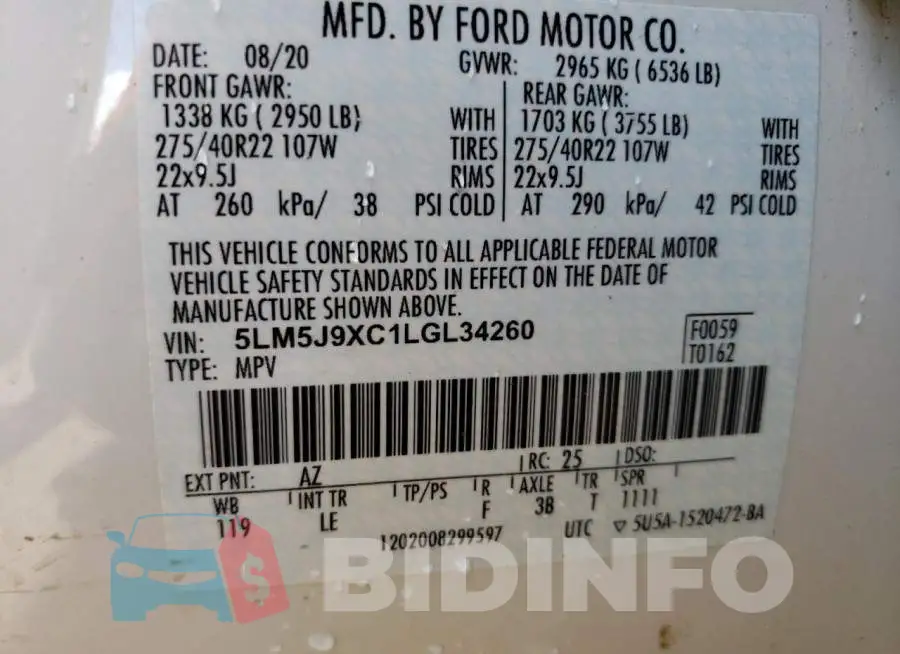 5LM5J9XC1LGL34260 Photo# 13