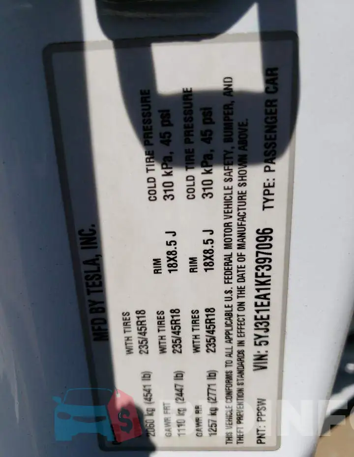 5YJ3E1EA1KF397096 Photo# 13