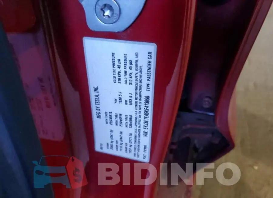 5YJ3E1EA5KF413090 Photo# 12