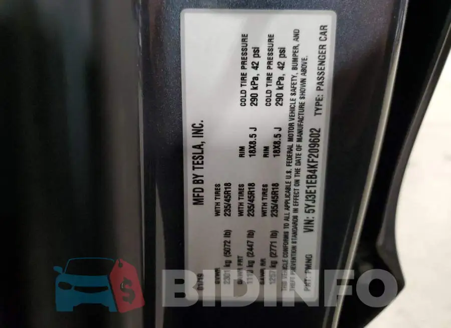 5YJ3E1EB4KF209602 Photo# 12
