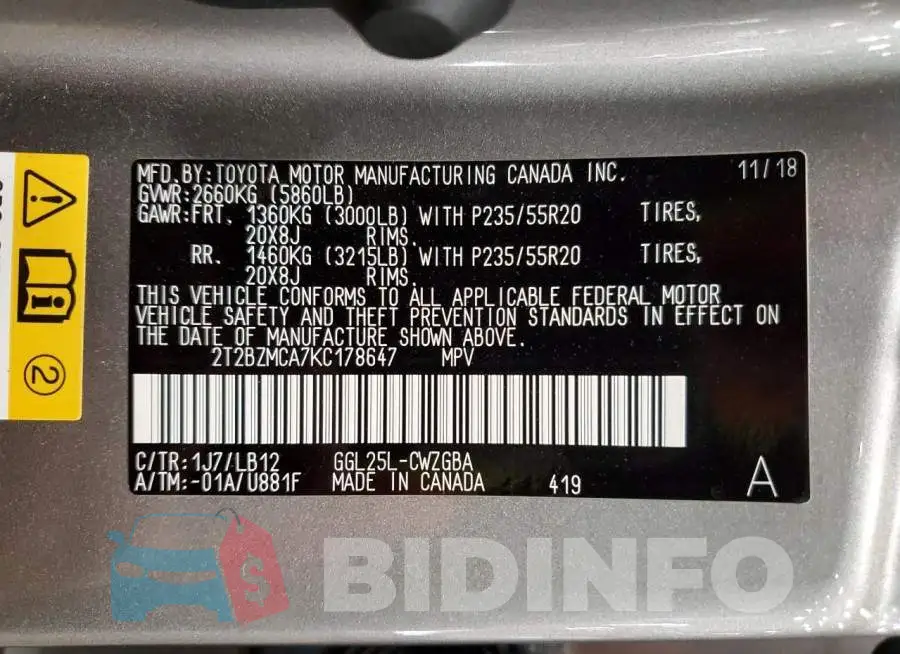 2T2BZMCA7KC178647 Photo# 12