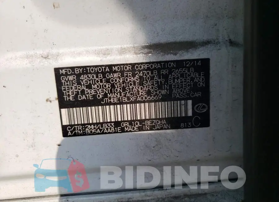 JTHBE1BLXFA006669 Photo# 13