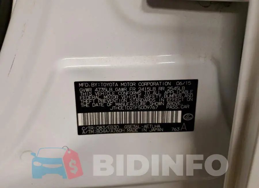 JTHCE1D21F5009767 Photo# 12