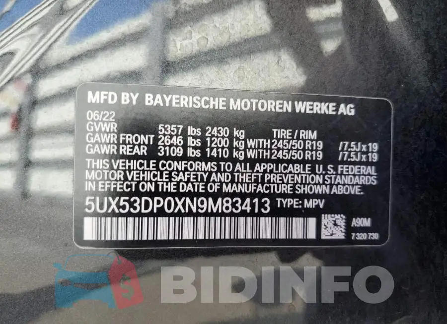 5UX53DP0XN9M83413 Photo# 13