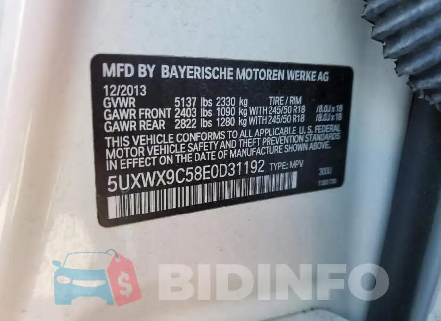 5UXWX9C58E0D31192 Photo# 12