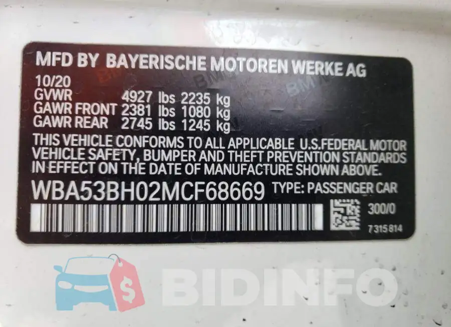 WBA53BH02MCF68669 Photo# 12