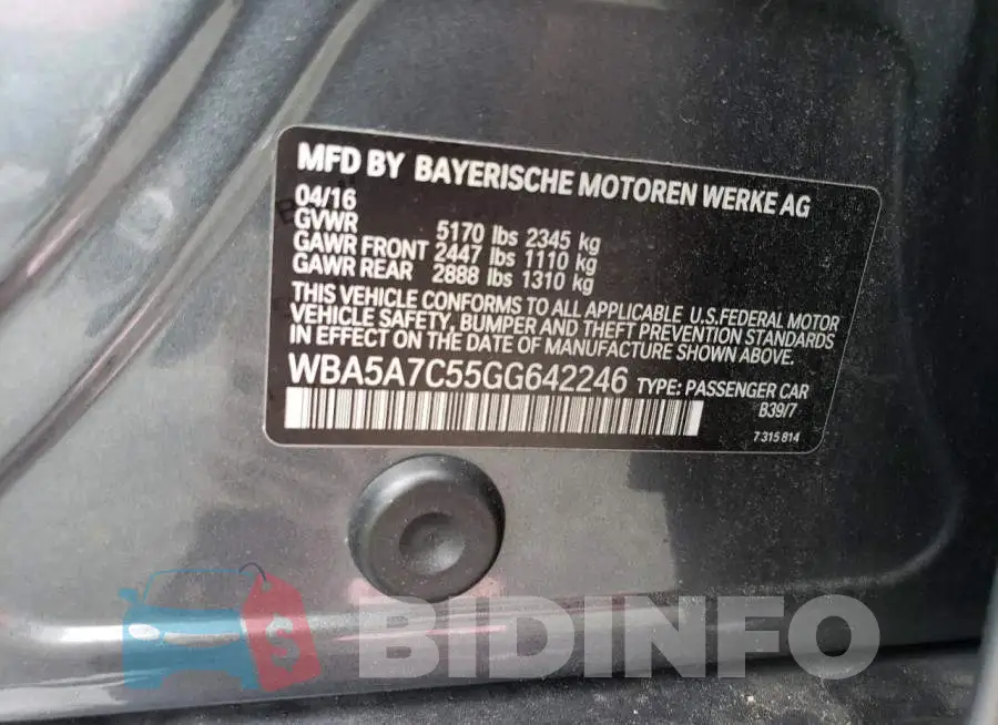 WBA5A7C55GG642246 Photo# 12