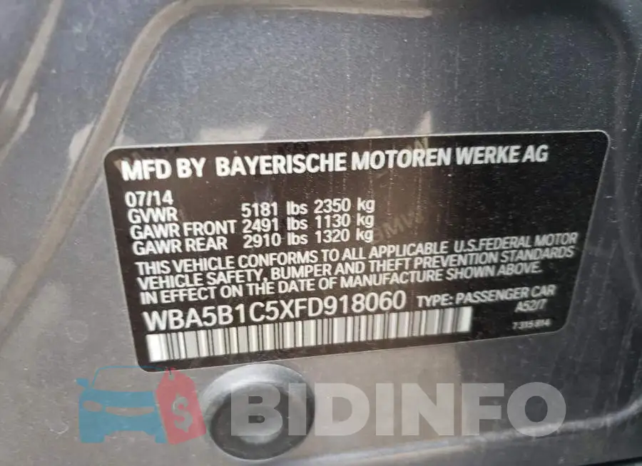 WBA5B1C5XFD918060 Photo# 12