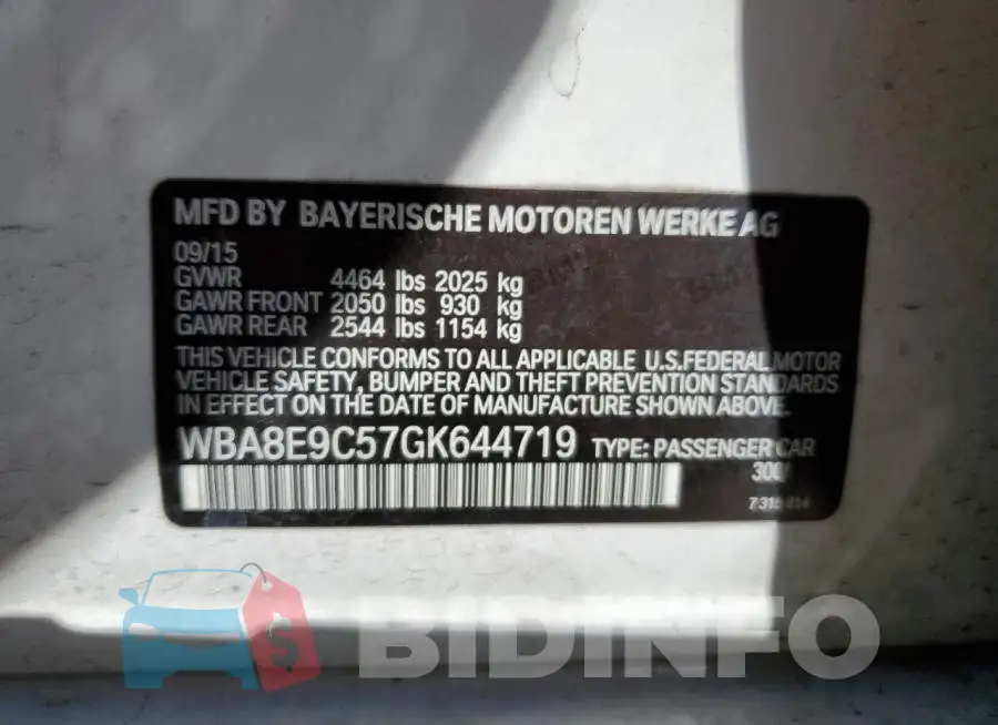 WBA8E9C57GK644719 Photo# 13