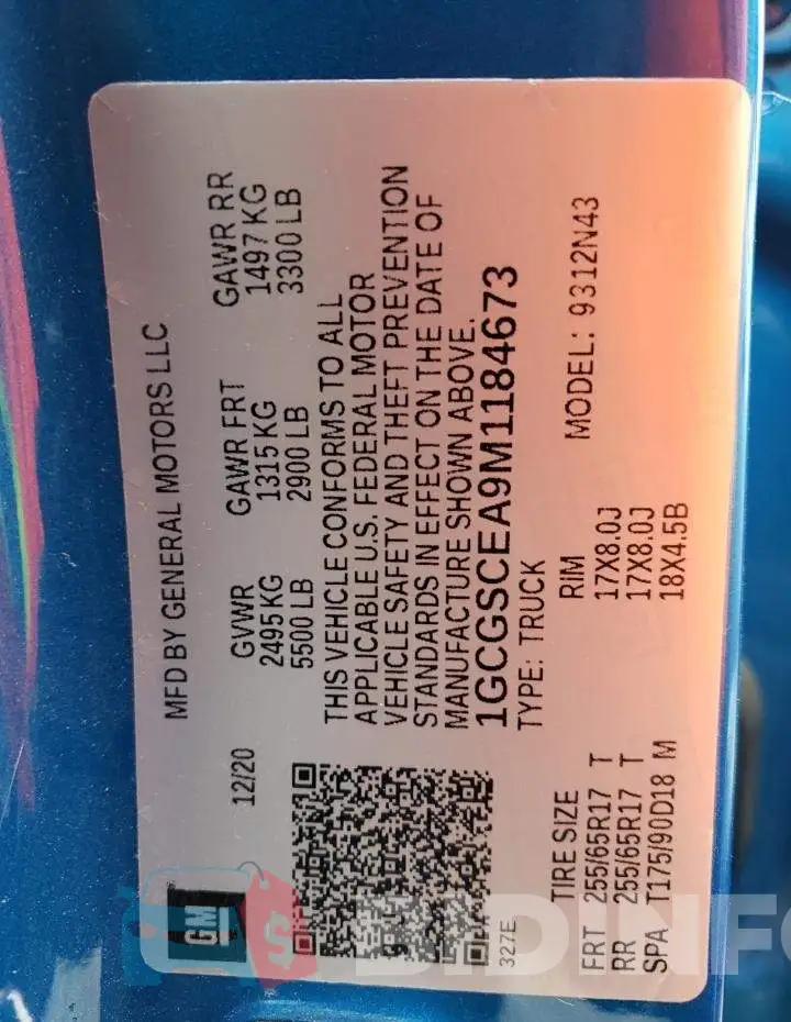 1GCGSCEA9M1184673 Photo# 12