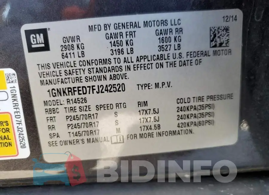 1GNKRFED7FJ242520 Photo# 13
