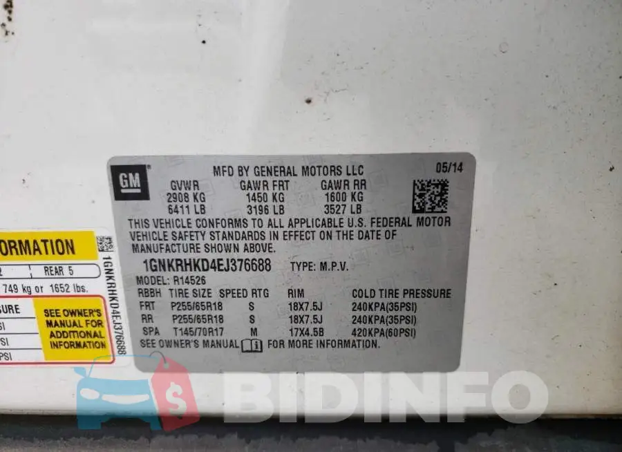 1GNKRHKD4EJ376688 Photo# 13