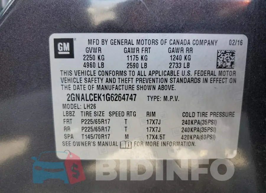 2GNALCEK1G6264747 Photo# 13
