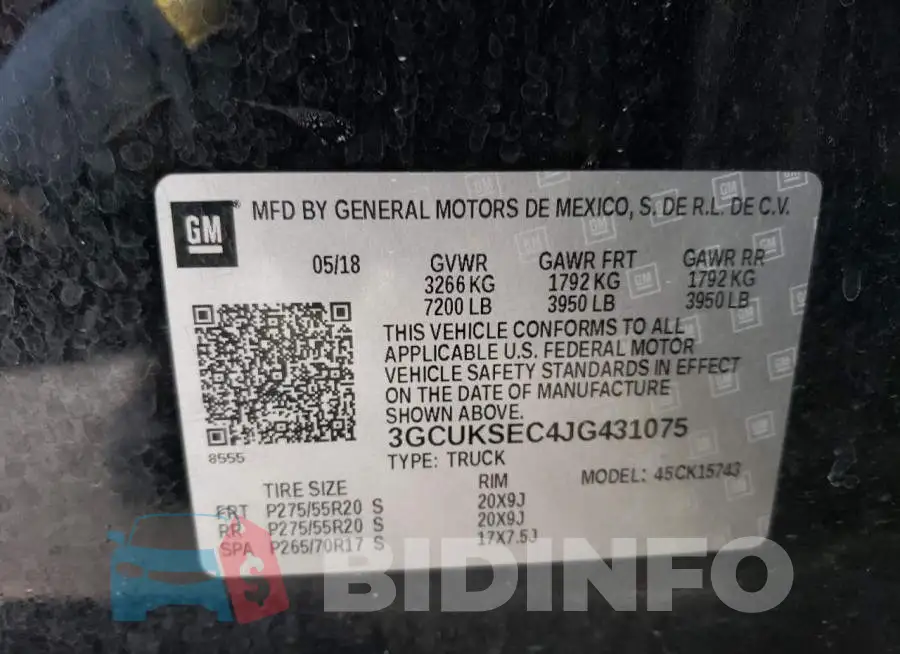 3GCUKSEC4JG431075 Photo# 12