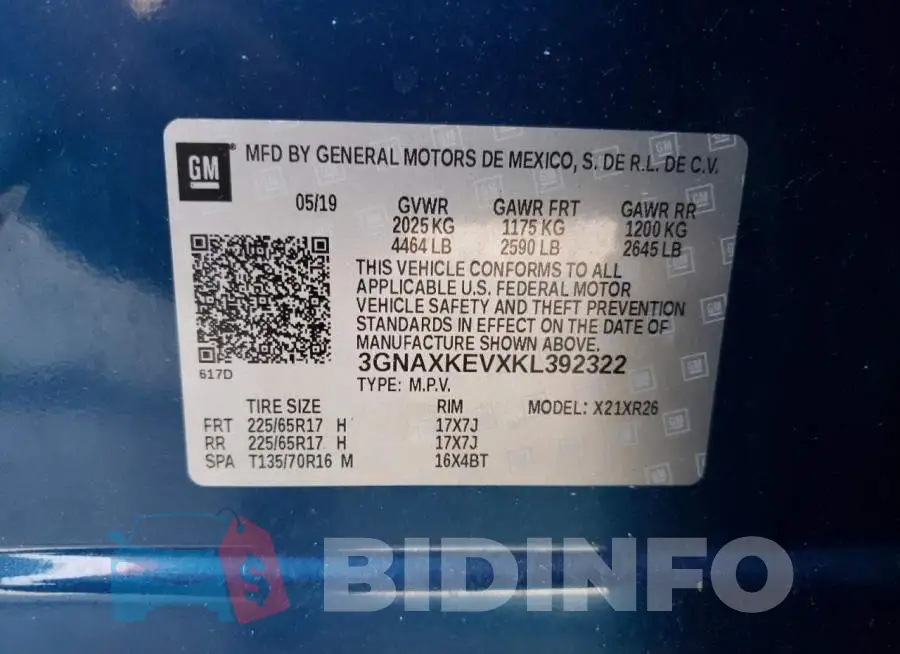 3GNAXKEVXKL392322 Photo# 13