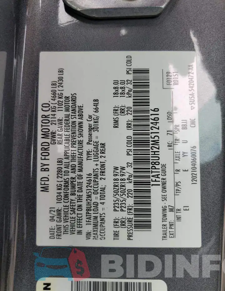 1FATP8UH2M5124616 Photo# 12