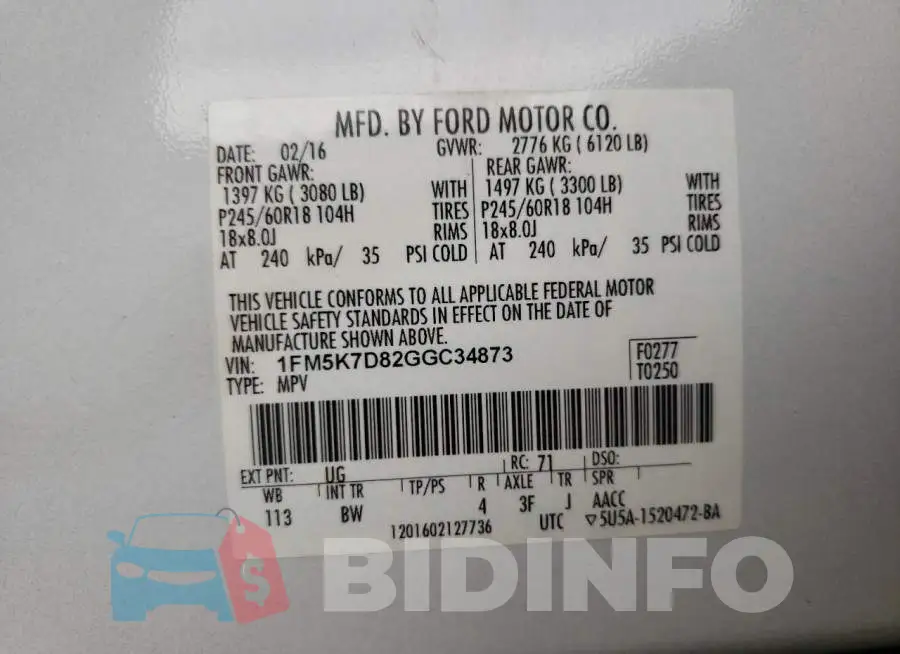 1FM5K7D82GGC34873 Photo# 13